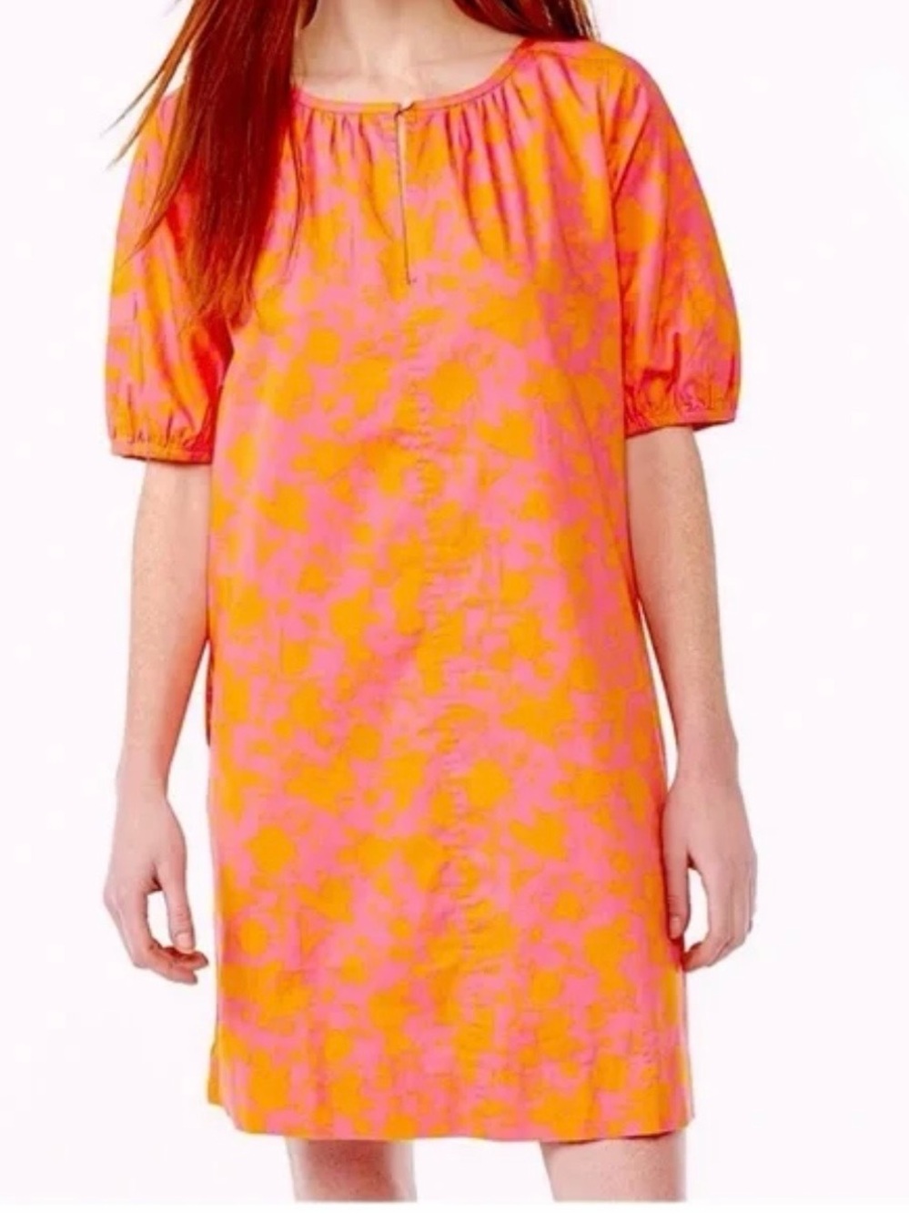 Free Assembly Bright Pink & Orange Floral Shift Dress with Pockets